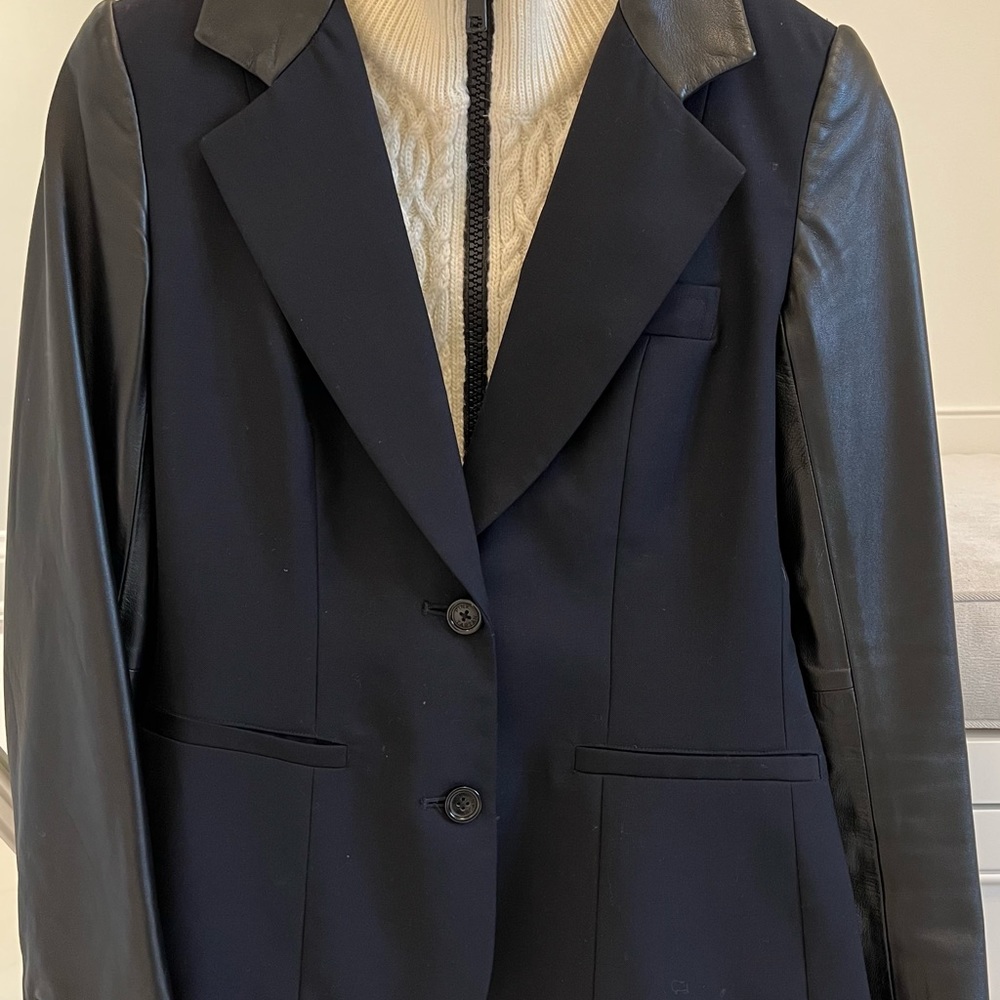 Pink Tartan Navy/Black Blazer - Removable Dickie/Faux Leather Sleeves - Size 2